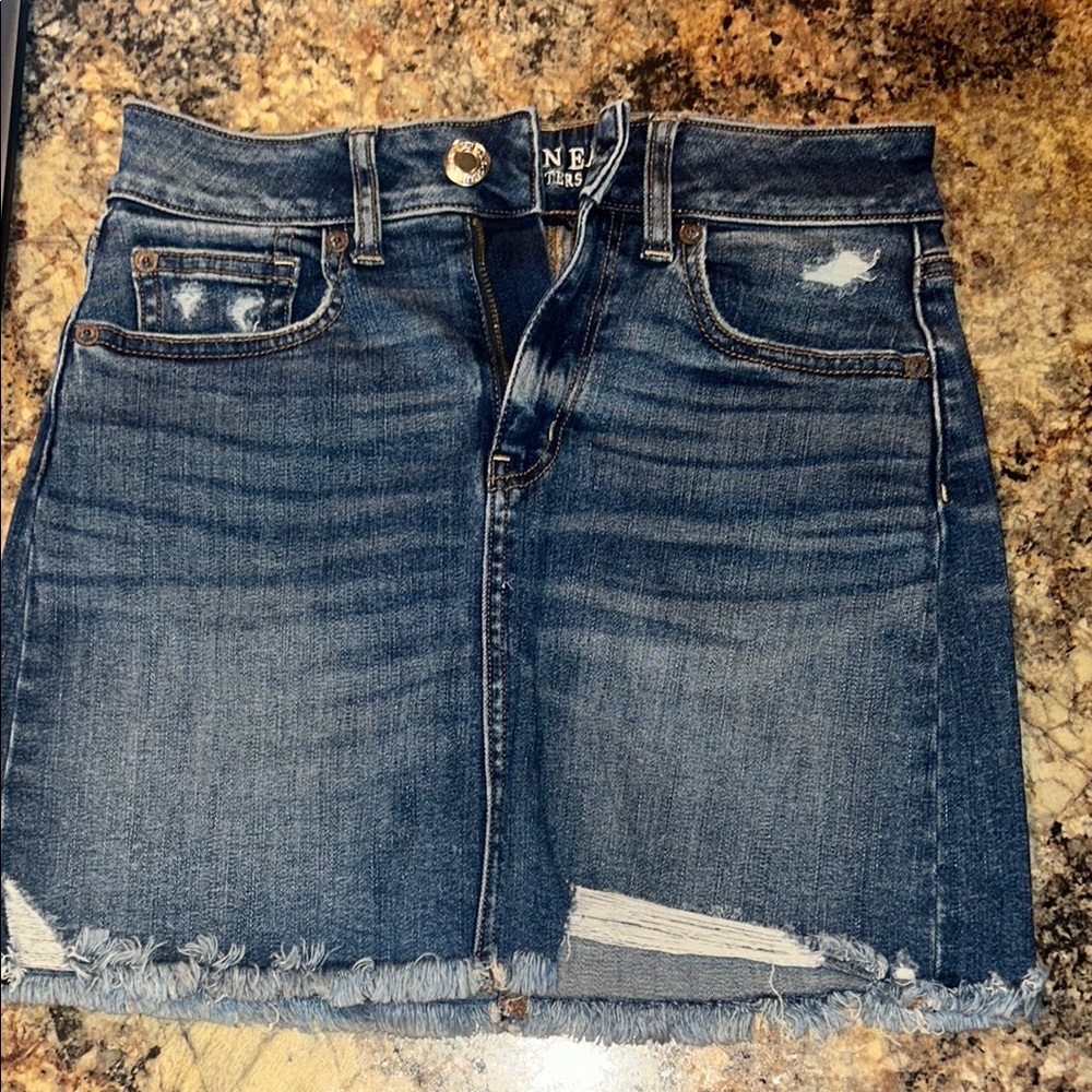 American Eagle Outfitters Distressed Denim Skirt - Blue